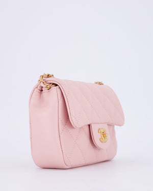 *HOT* Chanel 22B Light Pink Mini Flap Bag in Lambskin Leather with Brushed Gold Hardware and Hearts Charms Detail