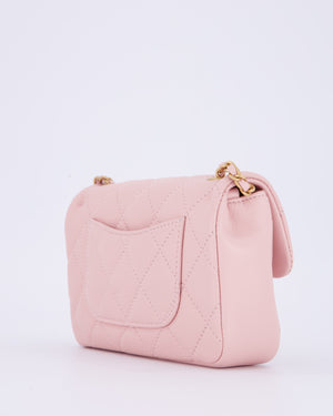 *HOT* Chanel 22B Light Pink Mini Flap Bag in Lambskin Leather with Brushed Gold Hardware and Hearts Charms Detail