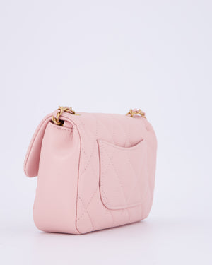 *HOT* Chanel 22B Light Pink Mini Flap Bag in Lambskin Leather with Brushed Gold Hardware and Hearts Charms Detail