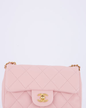 *HOT* Chanel 22B Light Pink Mini Flap Bag in Lambskin Leather with Brushed Gold Hardware and Hearts Charms Detail