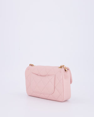 *HOT* Chanel 22B Light Pink Mini Flap Bag in Lambskin Leather with Brushed Gold Hardware and Hearts Charms Detail