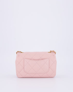 *HOT* Chanel 22B Light Pink Mini Flap Bag in Lambskin Leather with Brushed Gold Hardware and Hearts Charms Detail