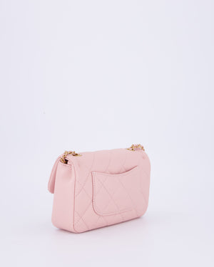 *HOT* Chanel 22B Light Pink Mini Flap Bag in Lambskin Leather with Brushed Gold Hardware and Hearts Charms Detail