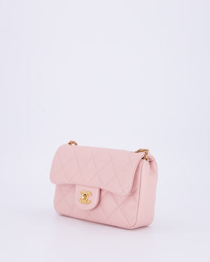 *HOT* Chanel 22B Light Pink Mini Flap Bag in Lambskin Leather with Brushed Gold Hardware and Hearts Charms Detail