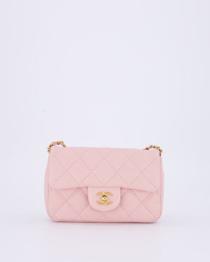*HOT* Chanel 22B Light Pink Mini Flap Bag in Lambskin Leather with Brushed Gold Hardware and Hearts Charms Detail