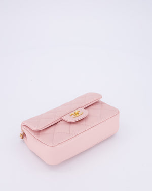 *HOT* Chanel 22B Light Pink Mini Flap Bag in Lambskin Leather with Brushed Gold Hardware and Hearts Charms Detail
