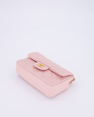 *HOT* Chanel 22B Light Pink Mini Flap Bag in Lambskin Leather with Brushed Gold Hardware and Hearts Charms Detail