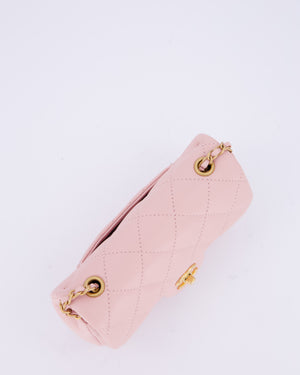 *HOT* Chanel 22B Light Pink Mini Flap Bag in Lambskin Leather with Brushed Gold Hardware and Hearts Charms Detail