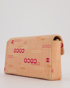 Chanel Vintage East West Chocolate Bar Flap Bag in Pink Canvas with Coco Logo Print and 24K Gold Hardware
