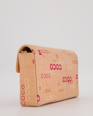 Chanel Vintage East West Chocolate Bar Flap Bag in Pink Canvas with Coco Logo Print and 24K Gold Hardware