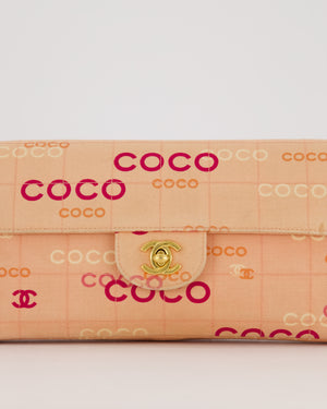 Chanel Vintage East West Chocolate Bar Flap Bag in Pink Canvas with Coco Logo Print and 24K Gold Hardware
