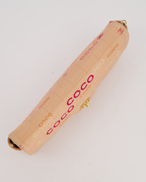 Chanel Vintage East West Chocolate Bar Flap Bag in Pink Canvas with Coco Logo Print and 24K Gold Hardware