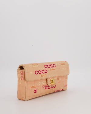 Chanel Vintage East West Chocolate Bar Flap Bag in Pink Canvas with Coco Logo Print and 24K Gold Hardware
