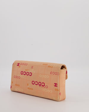 Chanel Vintage East West Chocolate Bar Flap Bag in Pink Canvas with Coco Logo Print and 24K Gold Hardware