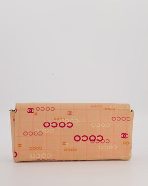 Chanel Vintage East West Chocolate Bar Flap Bag in Pink Canvas with Coco Logo Print and 24K Gold Hardware