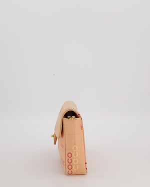 Chanel Vintage East West Chocolate Bar Flap Bag in Pink Canvas with Coco Logo Print and 24K Gold Hardware