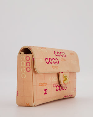 Chanel Vintage East West Chocolate Bar Flap Bag in Pink Canvas with Coco Logo Print and 24K Gold Hardware