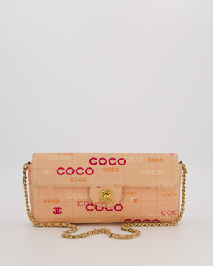 Chanel Vintage East West Chocolate Bar Flap Bag in Pink Canvas with Coco Logo Print and 24K Gold Hardware