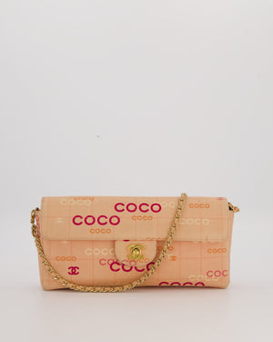 Chanel Vintage East West Chocolate Bar Flap Bag in Pink Canvas with Coco Logo Print and 24K Gold Hardware