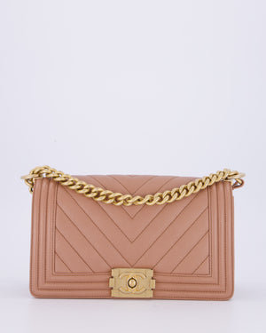 Chanel Nude Medium Boy Bag in Chevron Caviar Leather with Brushed Gold Hardware