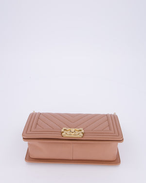 Chanel Nude Medium Boy Bag in Chevron Caviar Leather with Brushed Gold Hardware