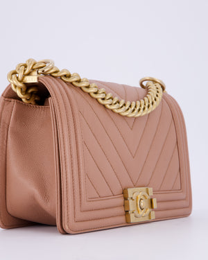 Chanel Nude Medium Boy Bag in Chevron Caviar Leather with Brushed Gold Hardware