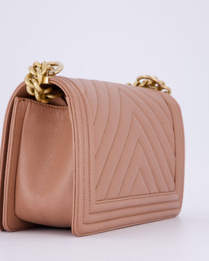 Chanel Nude Medium Boy Bag in Chevron Caviar Leather with Brushed Gold Hardware