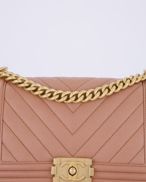 Chanel Nude Medium Boy Bag in Chevron Caviar Leather with Brushed Gold Hardware