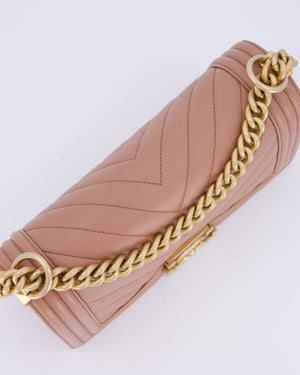 Chanel Nude Medium Boy Bag in Chevron Caviar Leather with Brushed Gold Hardware