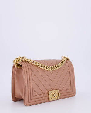 Chanel Nude Medium Boy Bag in Chevron Caviar Leather with Brushed Gold Hardware