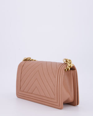 Chanel Nude Medium Boy Bag in Chevron Caviar Leather with Brushed Gold Hardware