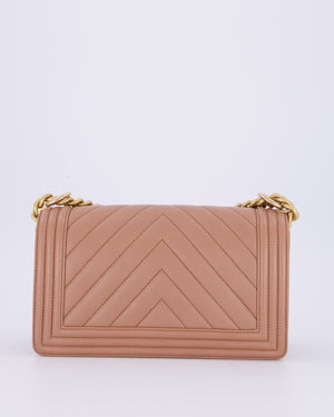 Chanel Nude Medium Boy Bag in Chevron Caviar Leather with Brushed Gold Hardware