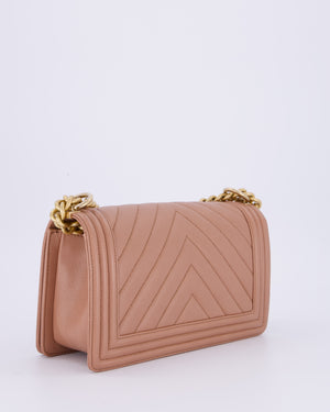 Chanel Nude Medium Boy Bag in Chevron Caviar Leather with Brushed Gold Hardware