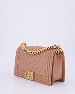 Chanel Nude Medium Boy Bag in Chevron Caviar Leather with Brushed Gold Hardware