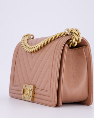 Chanel Nude Medium Boy Bag in Chevron Caviar Leather with Brushed Gold Hardware