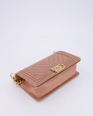 Chanel Nude Medium Boy Bag in Chevron Caviar Leather with Brushed Gold Hardware