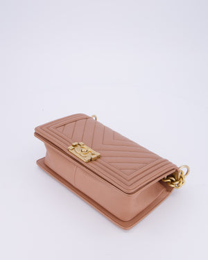 Chanel Nude Medium Boy Bag in Chevron Caviar Leather with Brushed Gold Hardware