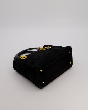 Christian Dior Black Vintage Suede Medium Lady Dior Bag with Gold Hardware