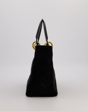 Christian Dior Black Vintage Suede Medium Lady Dior Bag with Gold Hardware