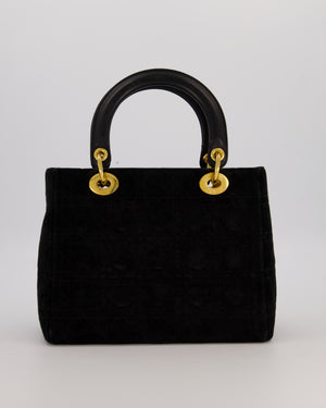 Christian Dior Black Vintage Suede Medium Lady Dior Bag with Gold Hardware