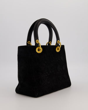 Christian Dior Black Vintage Suede Medium Lady Dior Bag with Gold Hardware