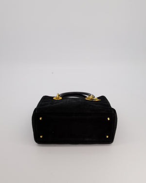 Christian Dior Black Vintage Suede Medium Lady Dior Bag with Gold Hardware