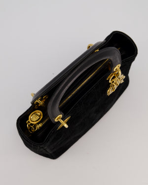 Christian Dior Black Vintage Suede Medium Lady Dior Bag with Gold Hardware