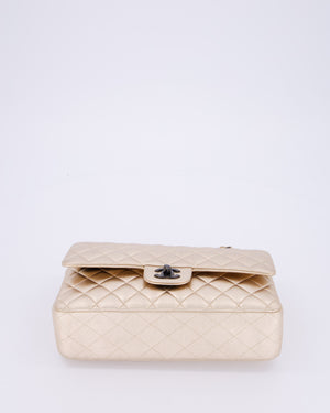 *RARE* Chanel Metallic Gold Medium Classic Double Flap Bag in Lambskin Leather with So Black Hardware&nbsp;
