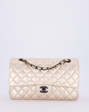 *RARE* Chanel Metallic Gold Medium Classic Double Flap Bag in Lambskin Leather with So Black Hardware&nbsp;