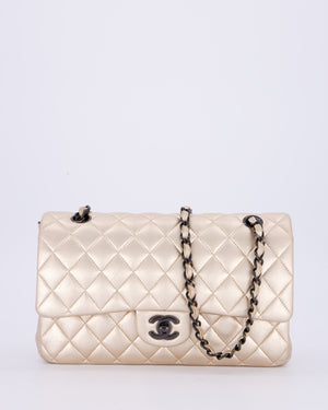 *RARE* Chanel Metallic Gold Medium Classic Double Flap Bag in Lambskin Leather with So Black Hardware&nbsp;