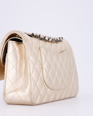 *RARE* Chanel Metallic Gold Medium Classic Double Flap Bag in Lambskin Leather with So Black Hardware&nbsp;