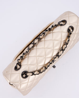 *RARE* Chanel Metallic Gold Medium Classic Double Flap Bag in Lambskin Leather with So Black Hardware&nbsp;