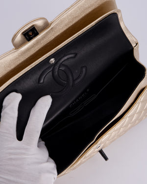 *RARE* Chanel Metallic Gold Medium Classic Double Flap Bag in Lambskin Leather with So Black Hardware&nbsp;