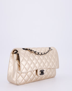 *RARE* Chanel Metallic Gold Medium Classic Double Flap Bag in Lambskin Leather with So Black Hardware&nbsp;